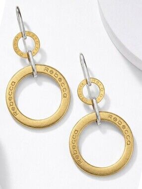 REBECCA 18K Rose Gold and Silver Double Circle Earrings